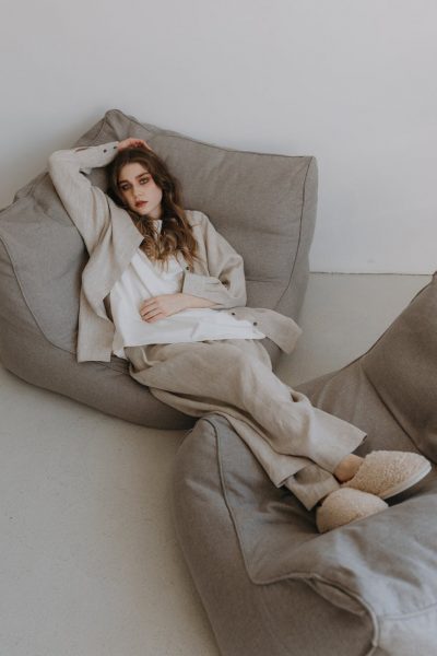 cozy woman relaxing in comfortable lounge wear