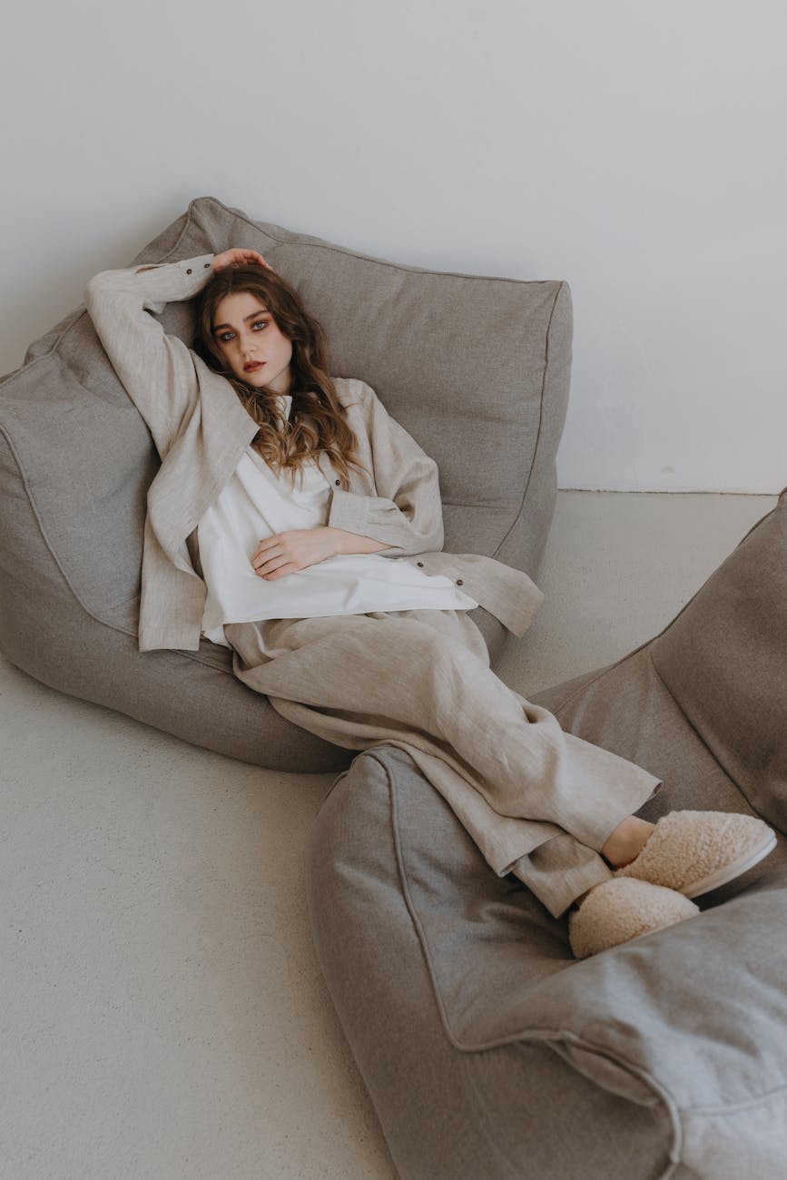 cozy woman relaxing in comfortable lounge wear